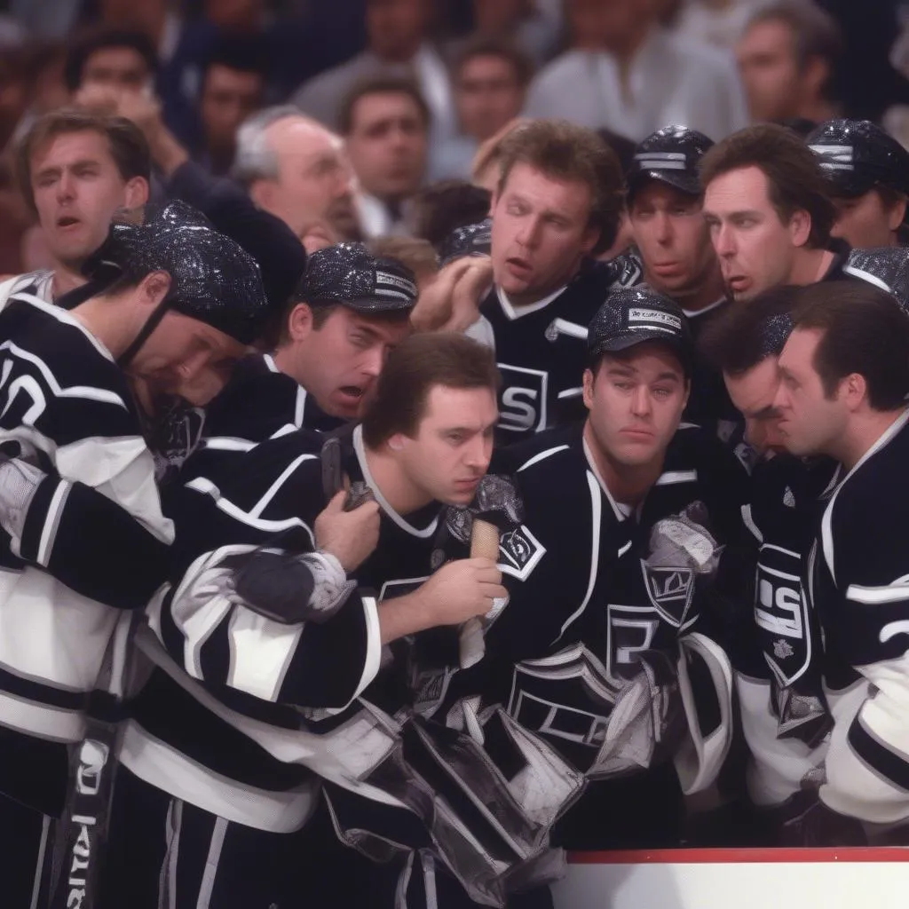 Los Angeles Kings players are disappointed after losing in the 1993 Stanley Cup Finals