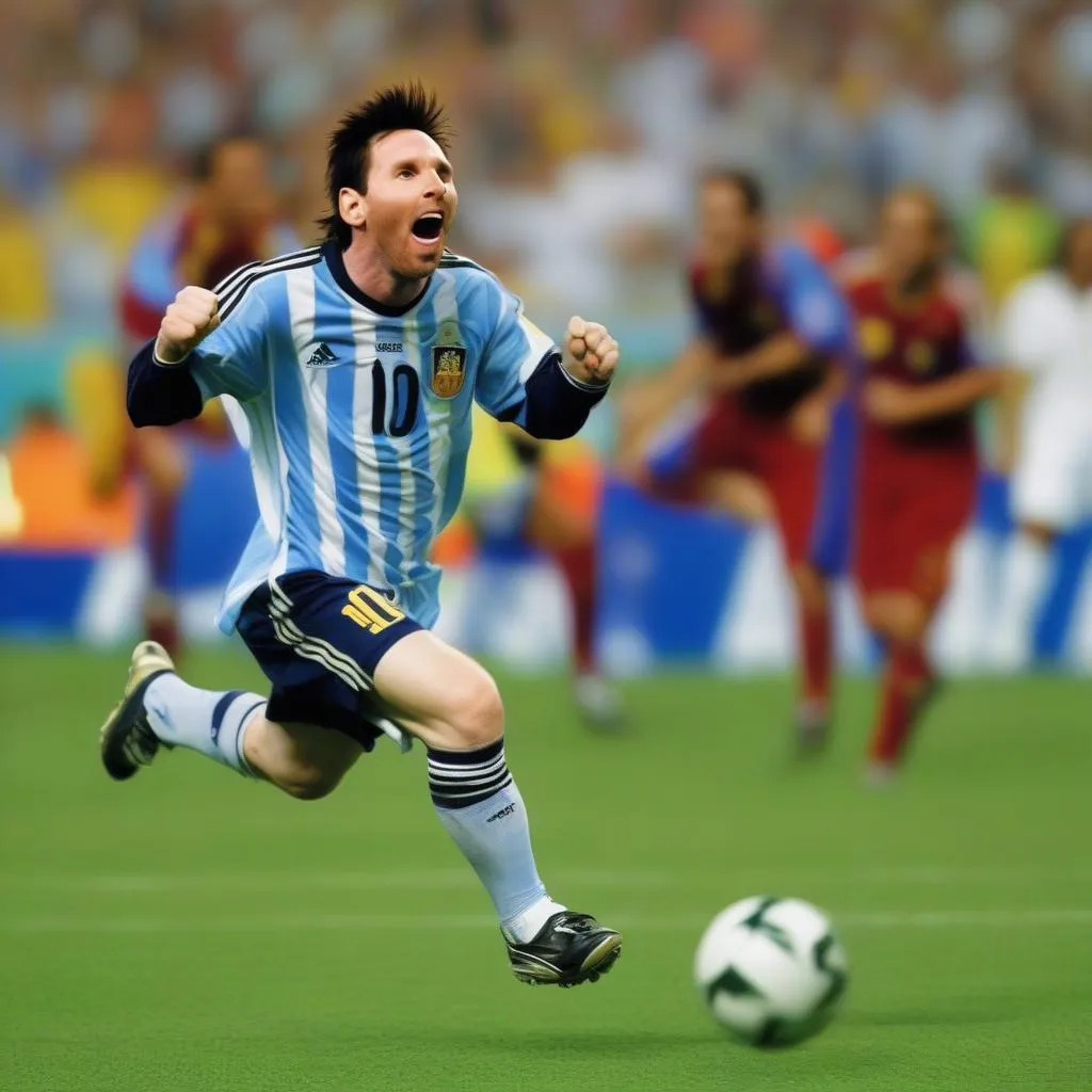 Lionel Messi ăn mừng bàn thắng tại World Cup 2006