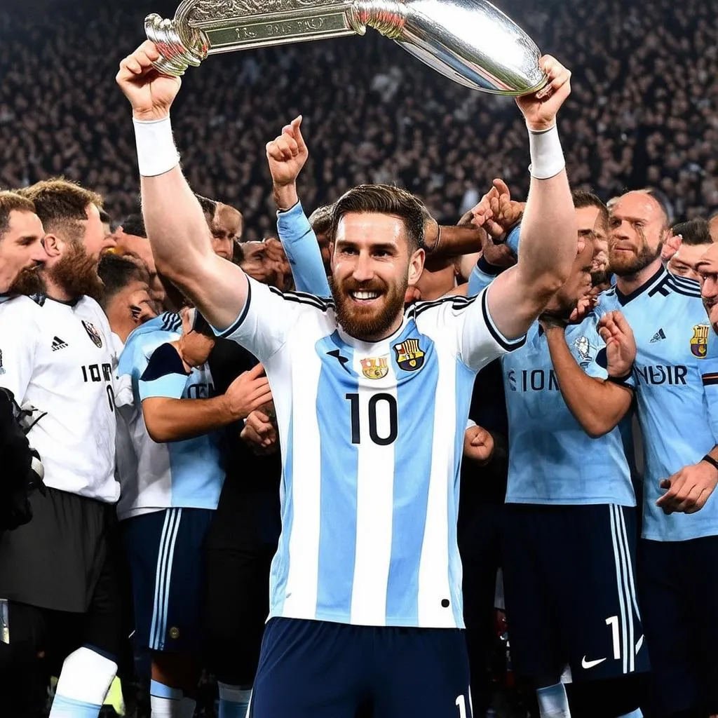 Lionel Messi ăn mừng chức vô địch cùng Argentina