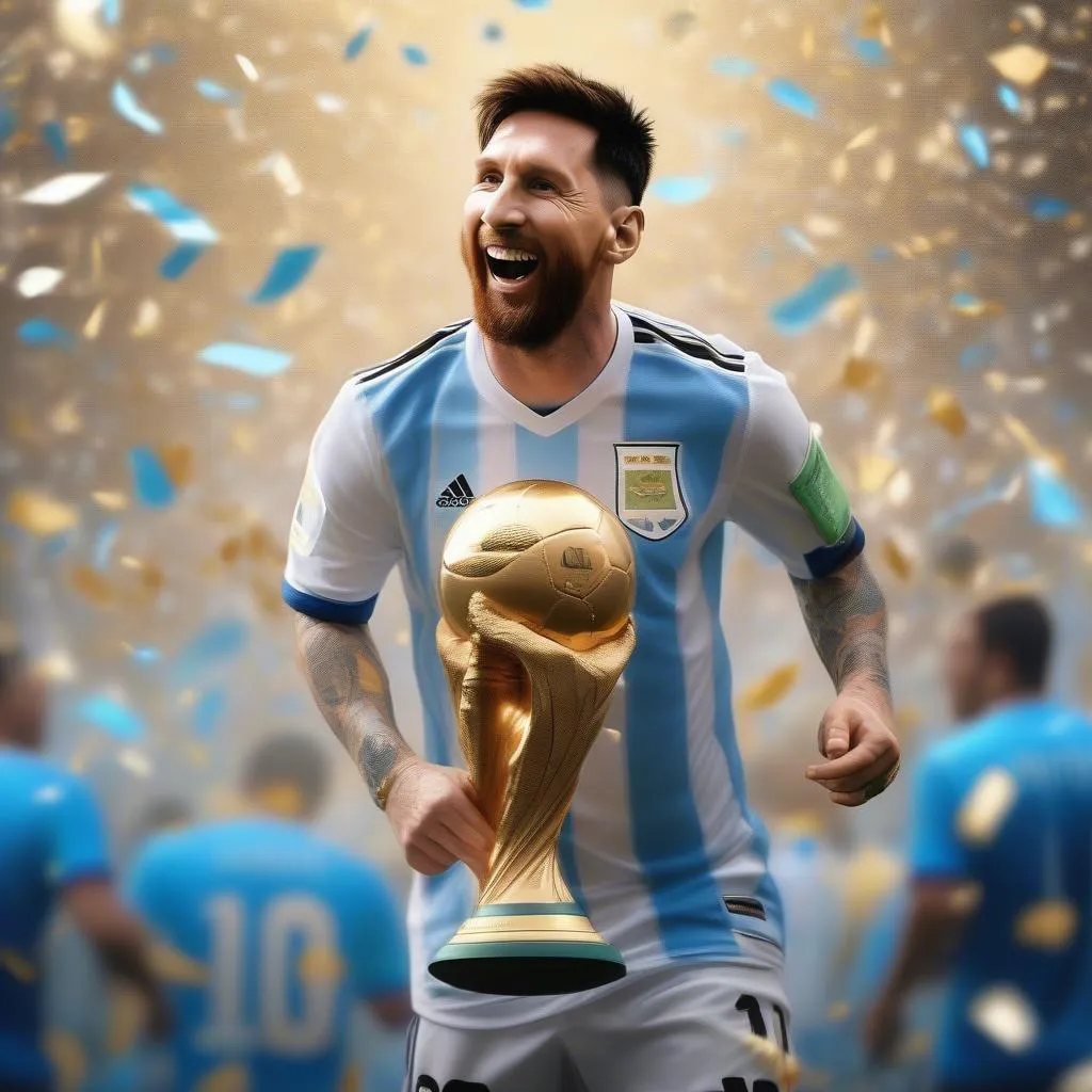 Messi giơ cao cúp vàng World Cup