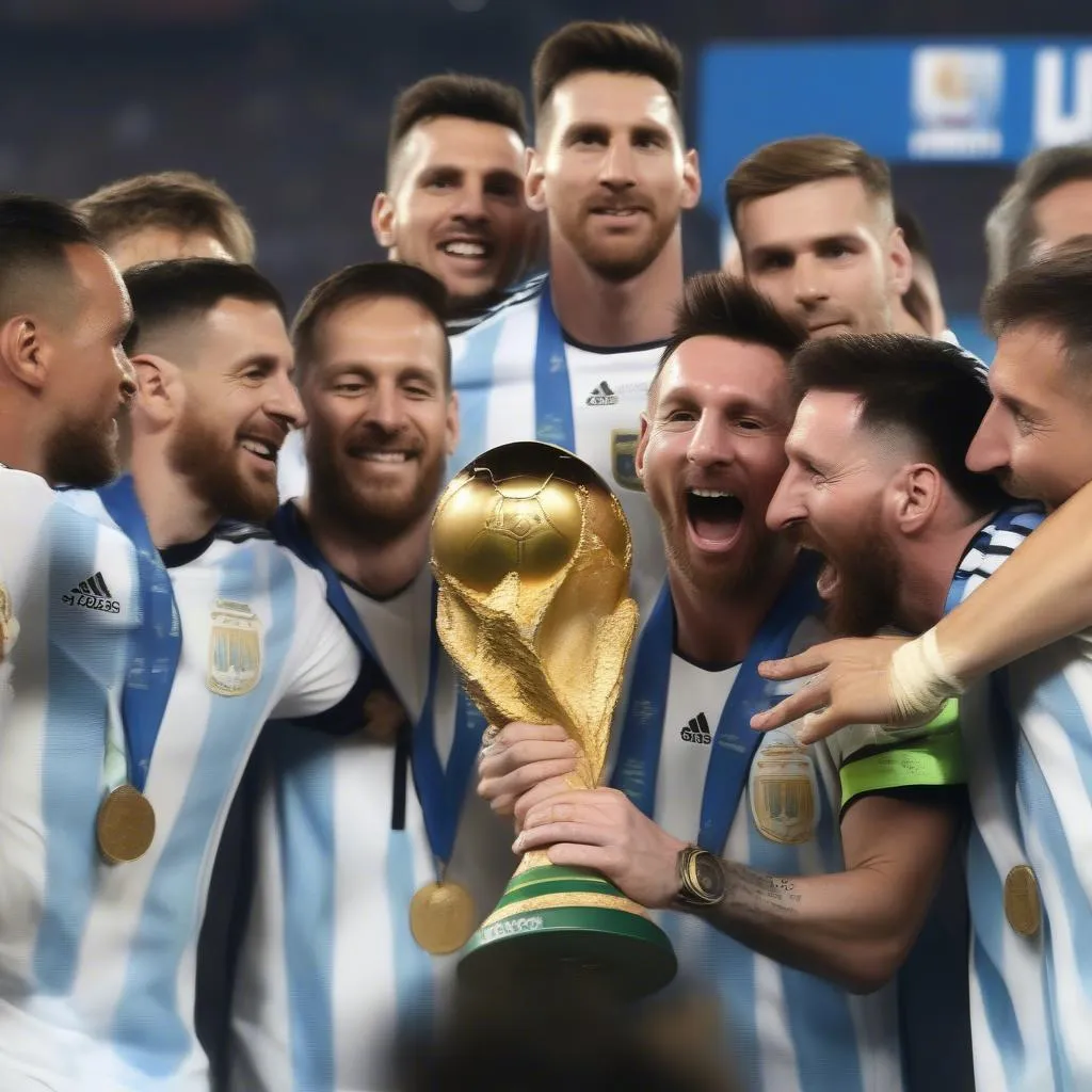 Messi nâng cao chiếc cúp vàng World Cup 2022