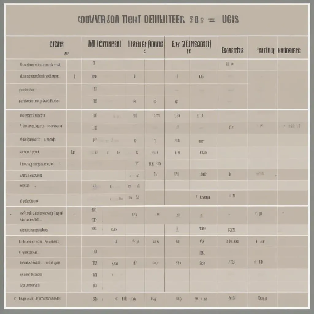 Bảng chuyển đổi Milliliters sang Cups