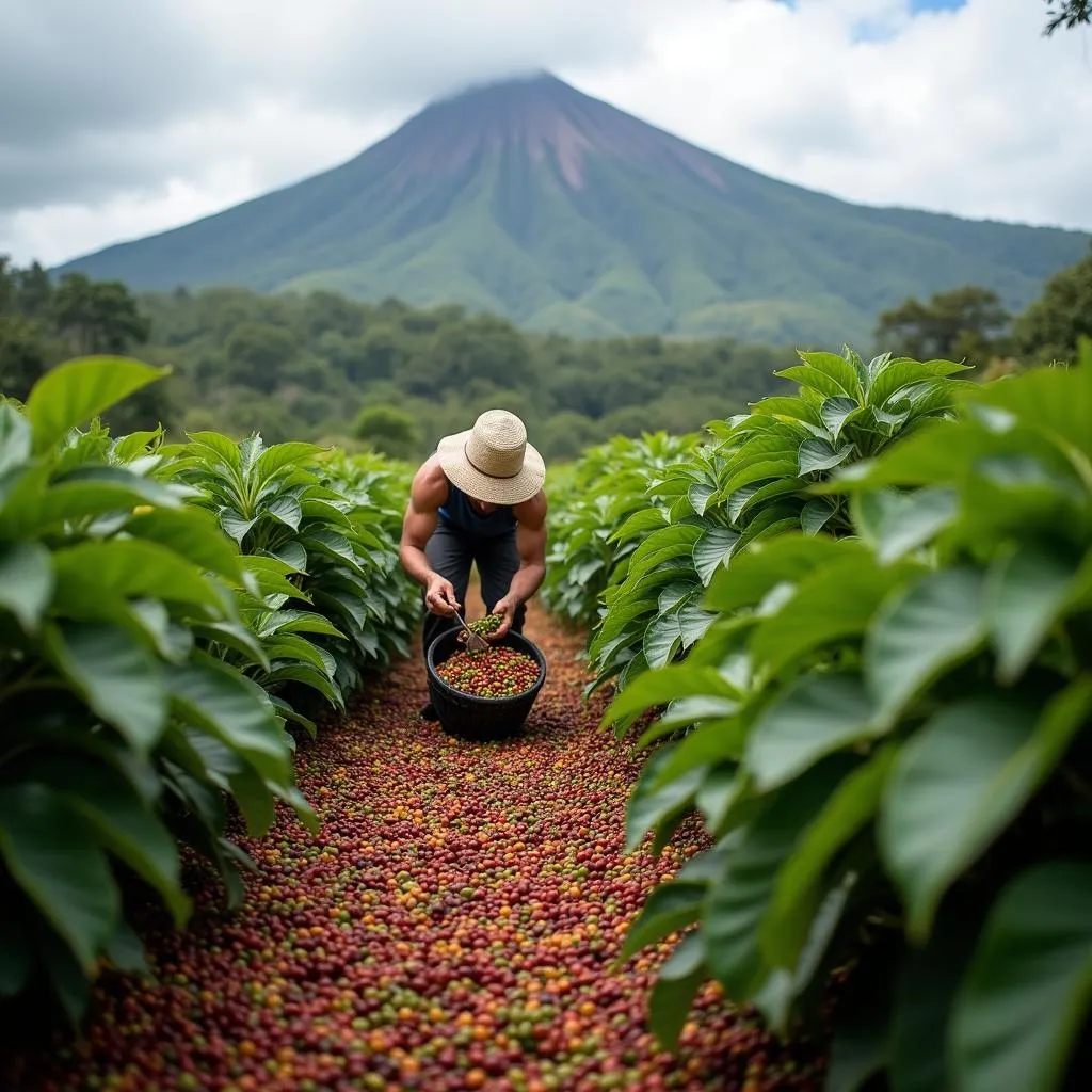 Người nông dân thu hoạch cà phê Kona