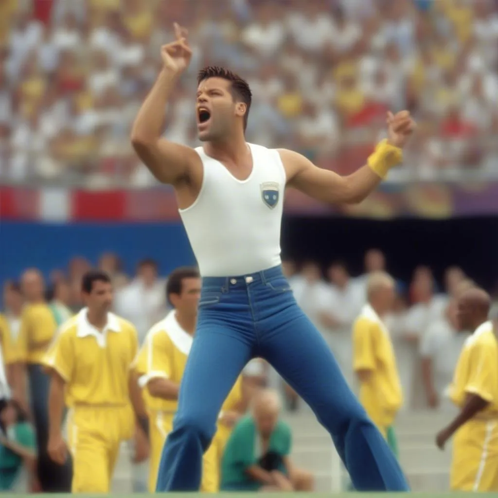 Hình ảnh Ricky Martin biểu diễn ca khúc &quot;The Cup of Life&quot; tại World Cup 1998