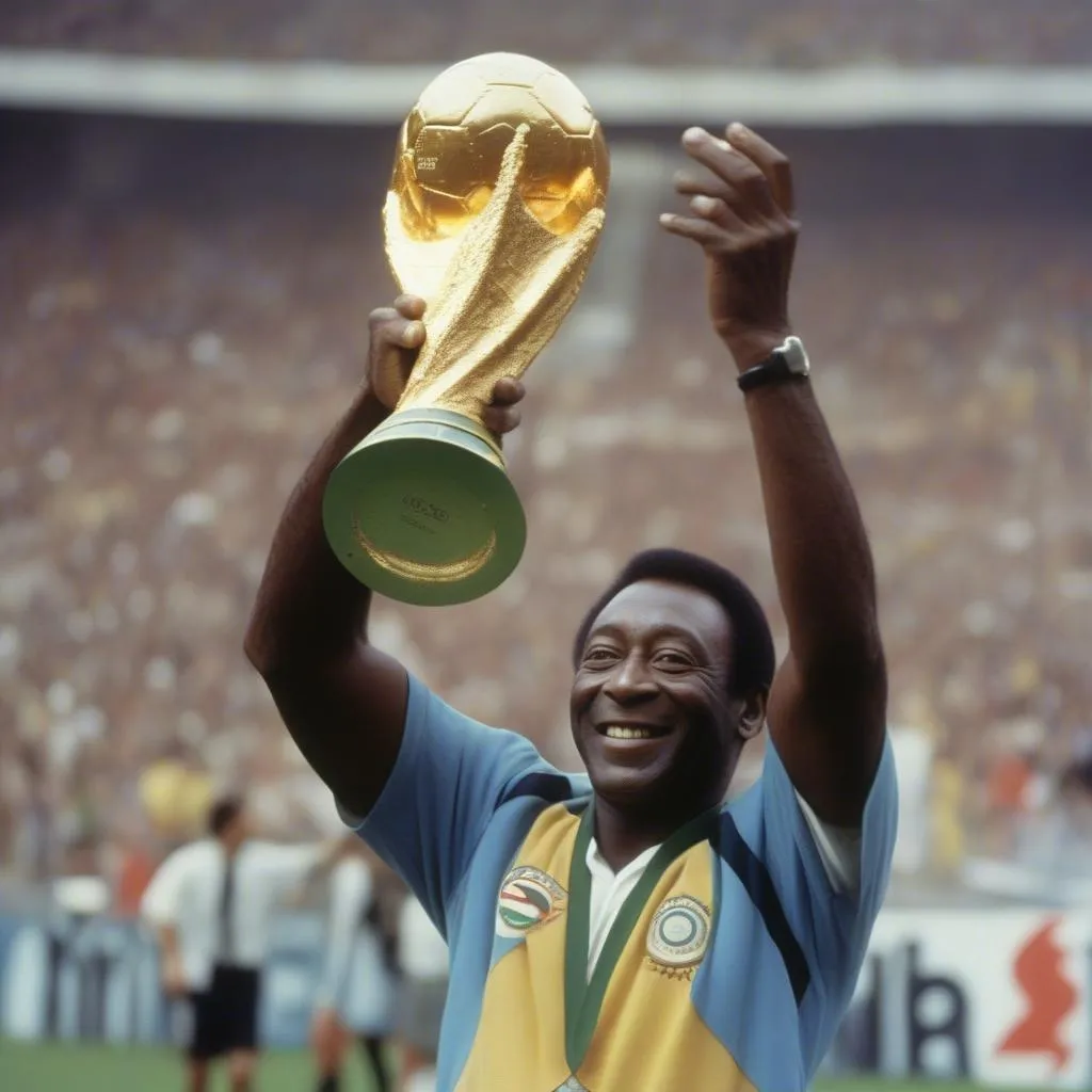 Hình ảnh Pele nâng cúp vàng World Cup