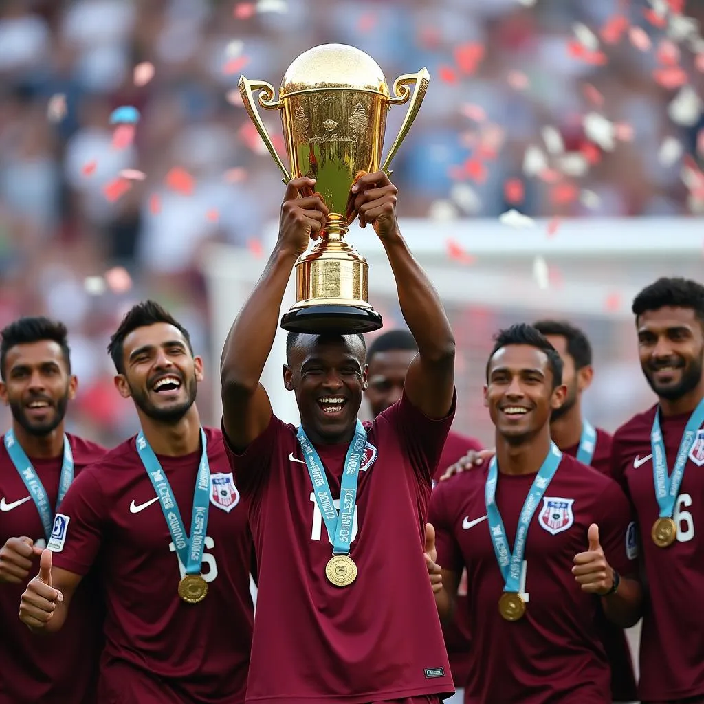 Qatar Lifting the Asian Cup Trophy