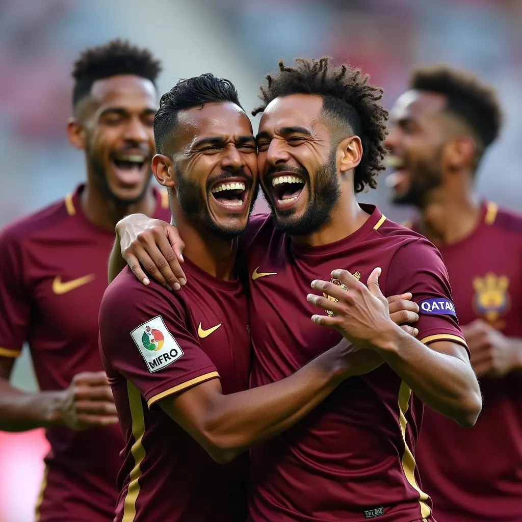 Qatari Players Celebrating a Goal