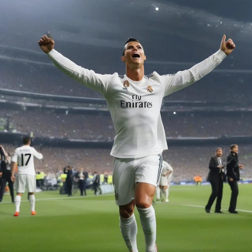 Hình ảnh Cristiano Ronaldo ghi bàn trong màu áo Real Madrid