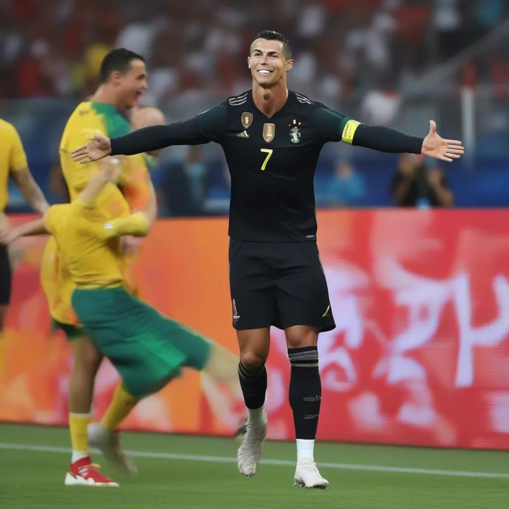 Cristiano Ronaldo ăn mừng bàn thắng tại vòng play-off World Cup 2022 khu vực Châu Âu.