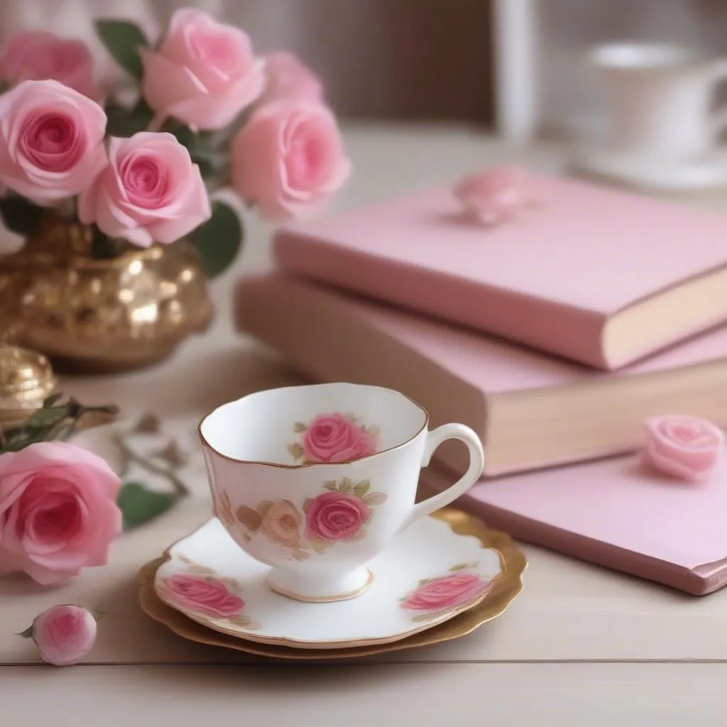 Rose teacup with beautiful decoration