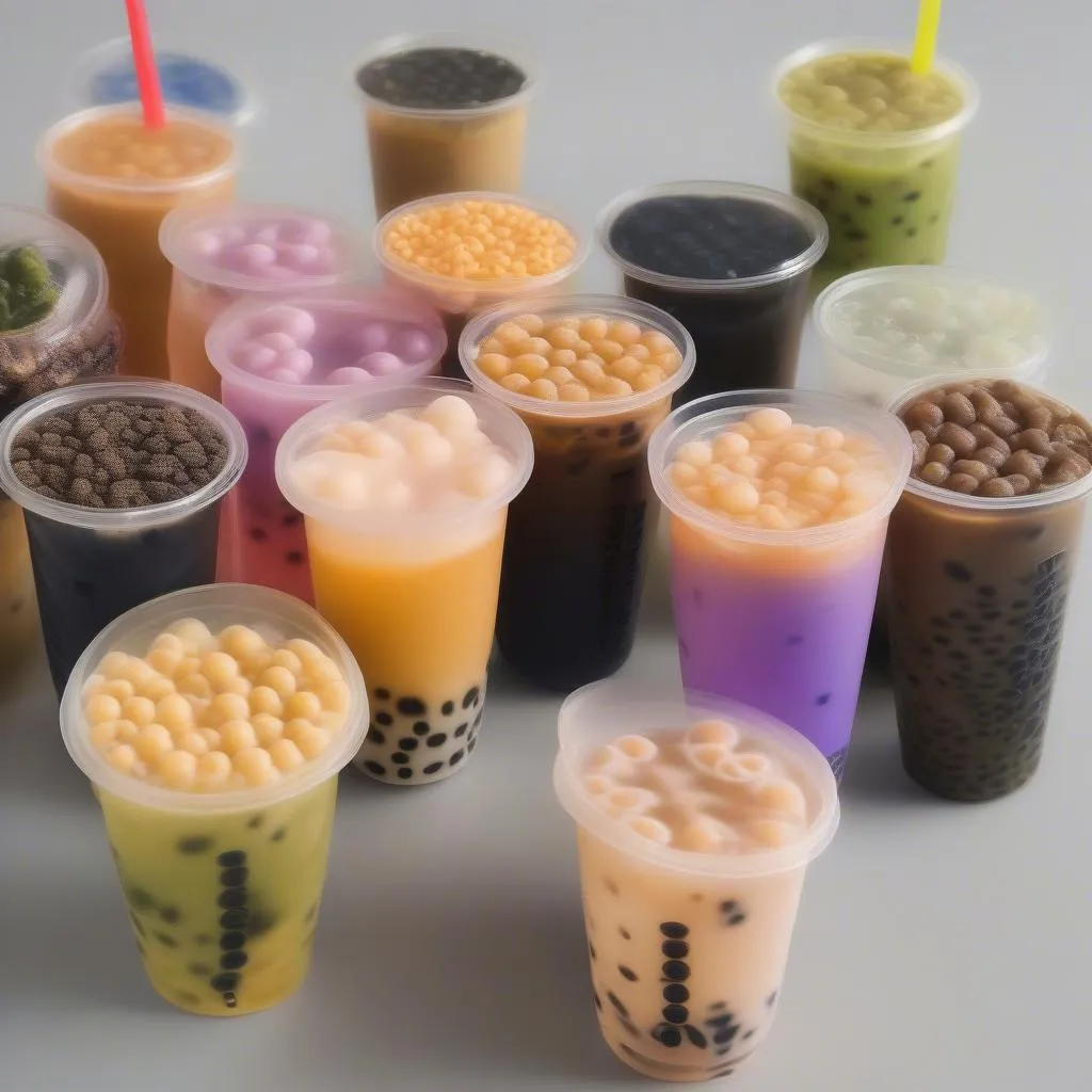 Bubble tea in various colors and flavors