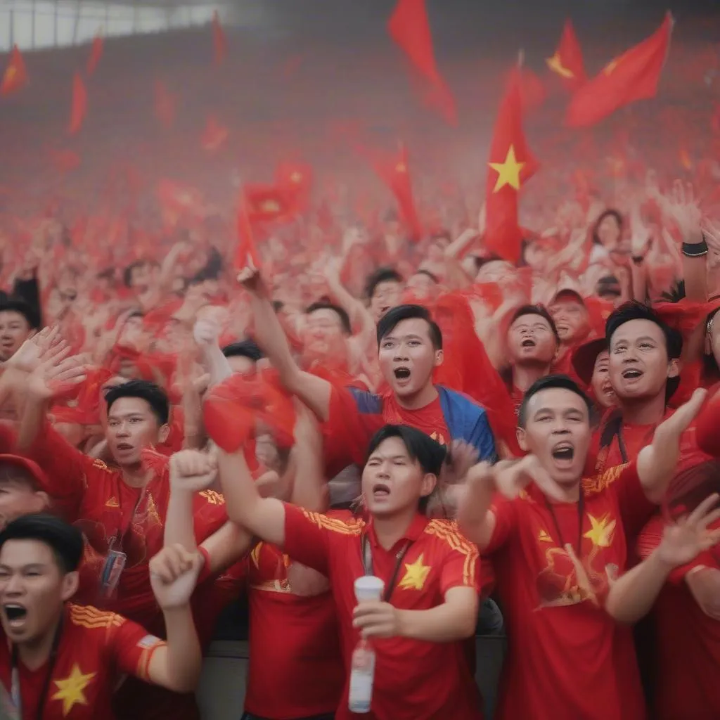 Người hâm mộ bóng đá Việt Nam cổ vũ đội tuyển quốc gia tại Asian Cup