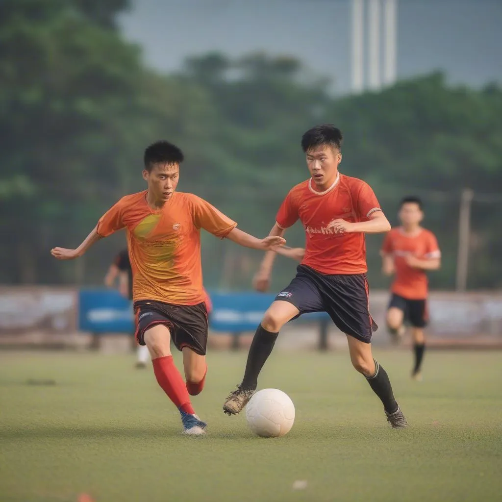 A football match between CLB Doanh Nhân Sài Gòn and another team