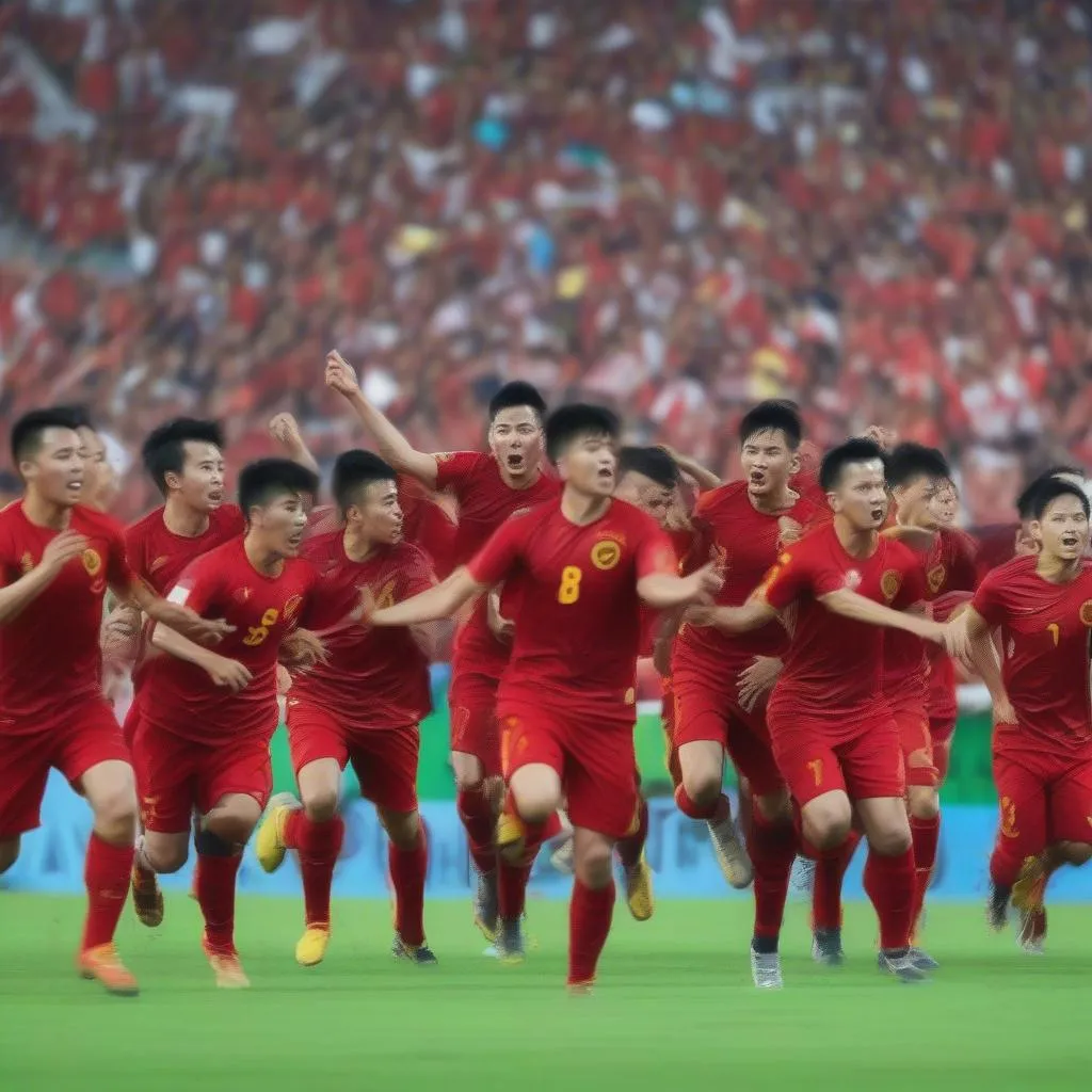 Hình ảnh Đội tuyển Việt Nam thi đấu trong trận tứ kết Asian Cup 2019