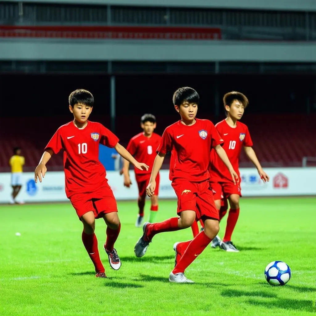 Cầu thủ U19 Việt Nam thi đấu