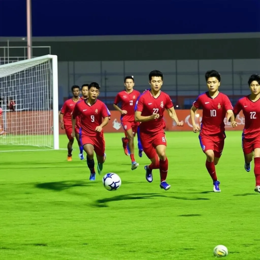 U23 Myanmar đang tấn công khung thành U23 Đài Loan