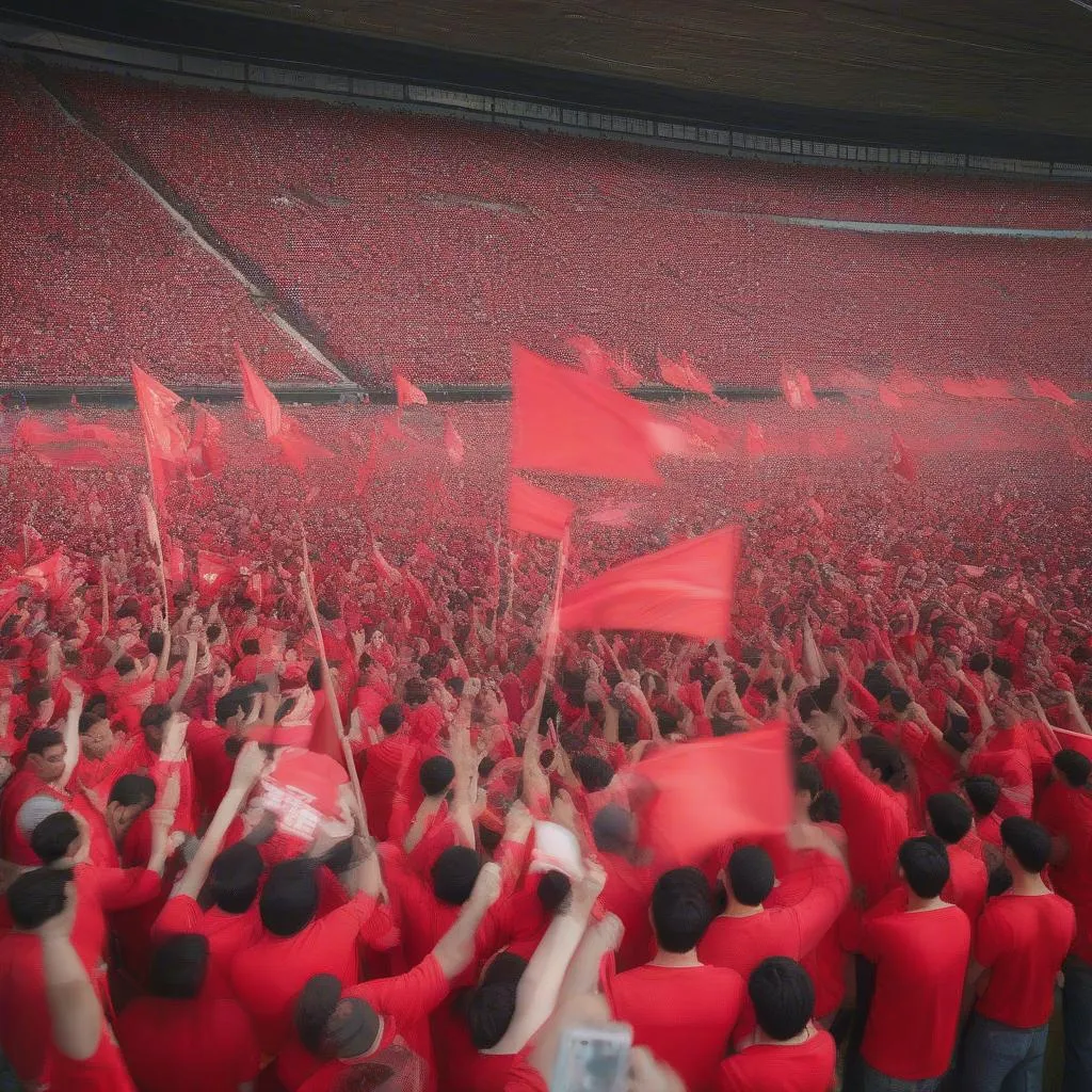 Vietnamese football fans cheering in a stadium