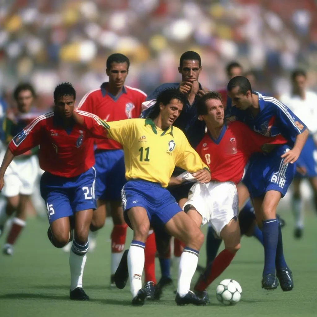 Đội tuyển Pháp và Brazil tranh tài trong trận chung kết World Cup 1998