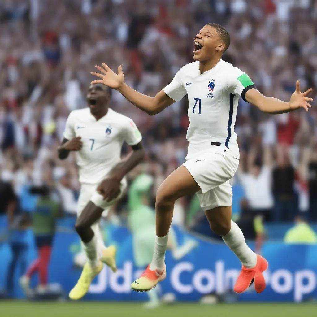 Kylian Mbappé ăn mừng bàn thắng tại World Cup 2018