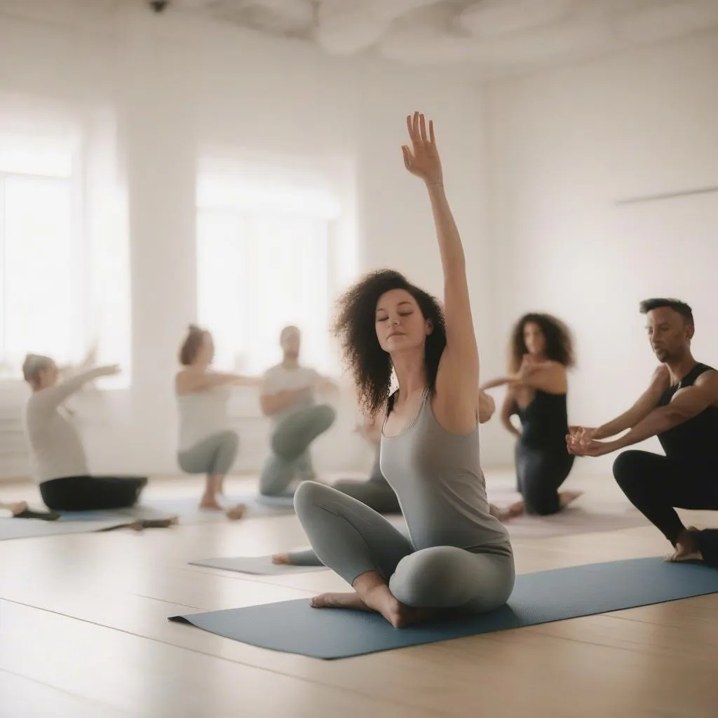 A yoga class in session