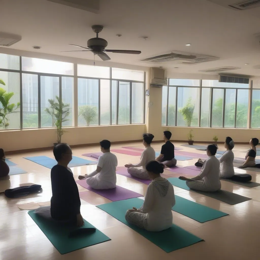 Hình ảnh các học viên đang tập yoga tại CLB Yoga Bệnh Viện Việt Mỹ Nam Định