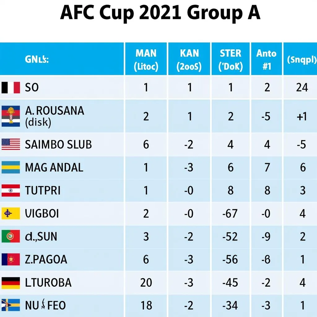 Bảng Xếp Hạng AFC Cup 2021 Nhóm A