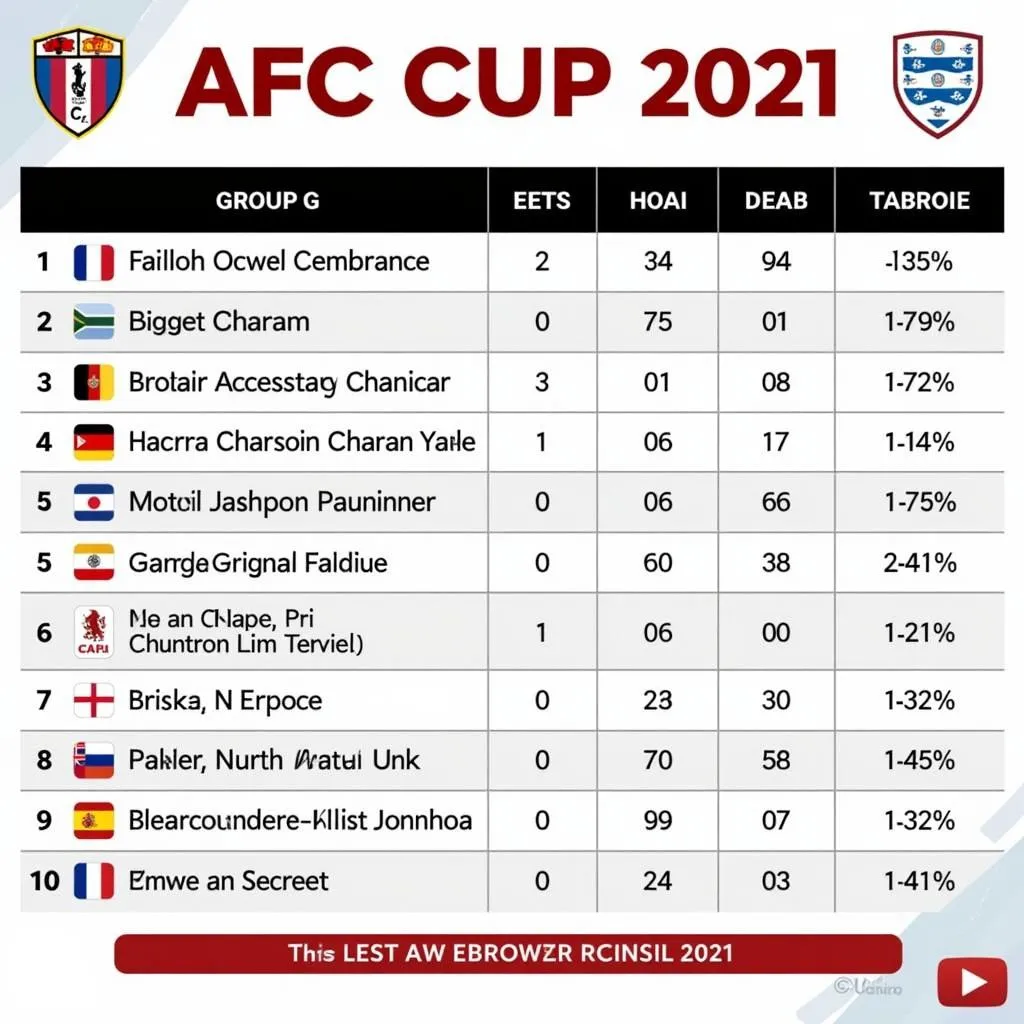 Bảng Xếp Hạng AFC Cup 2021 Nhóm G