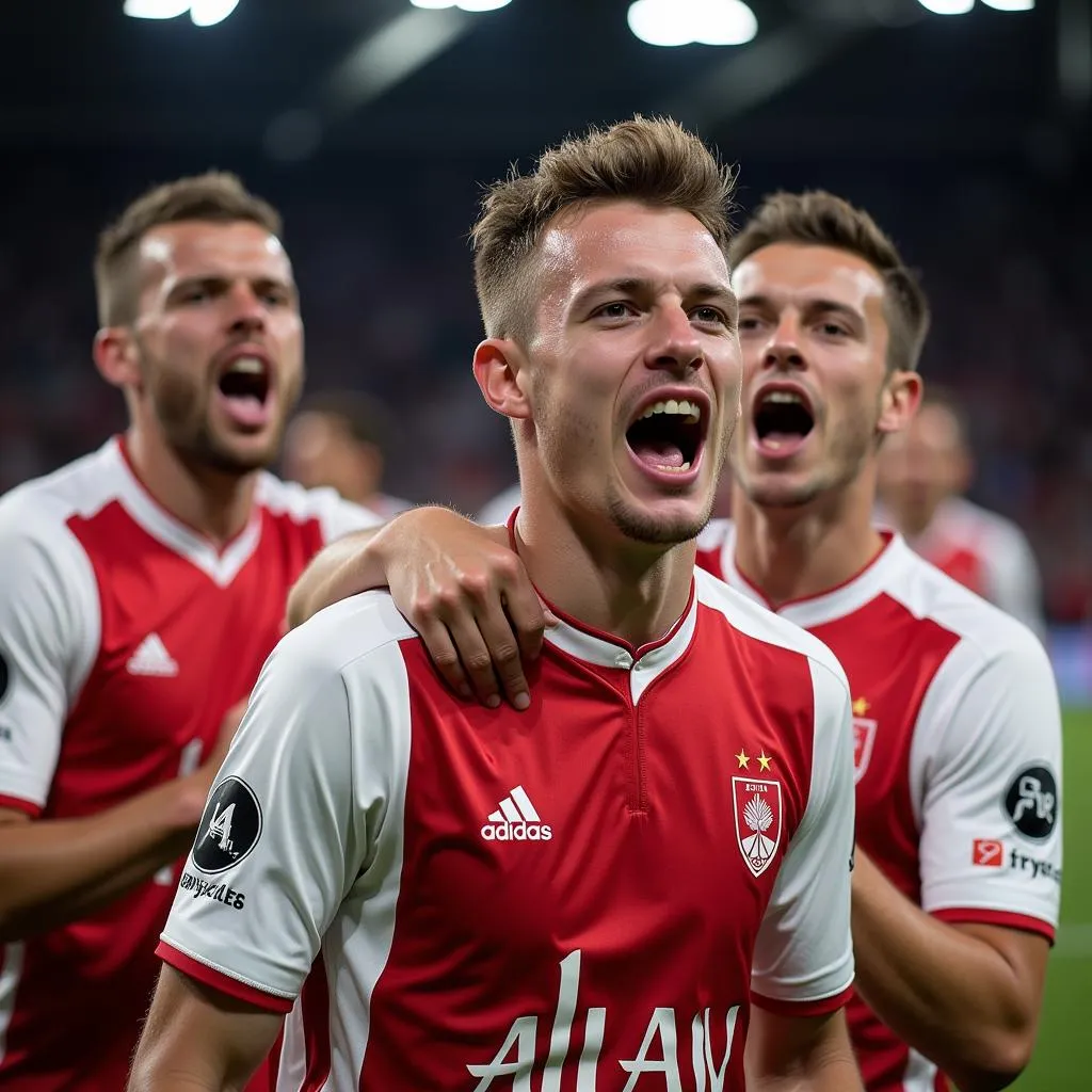 Các cầu thủ trẻ Ajax ăn mừng chiến thắng tại Europa League