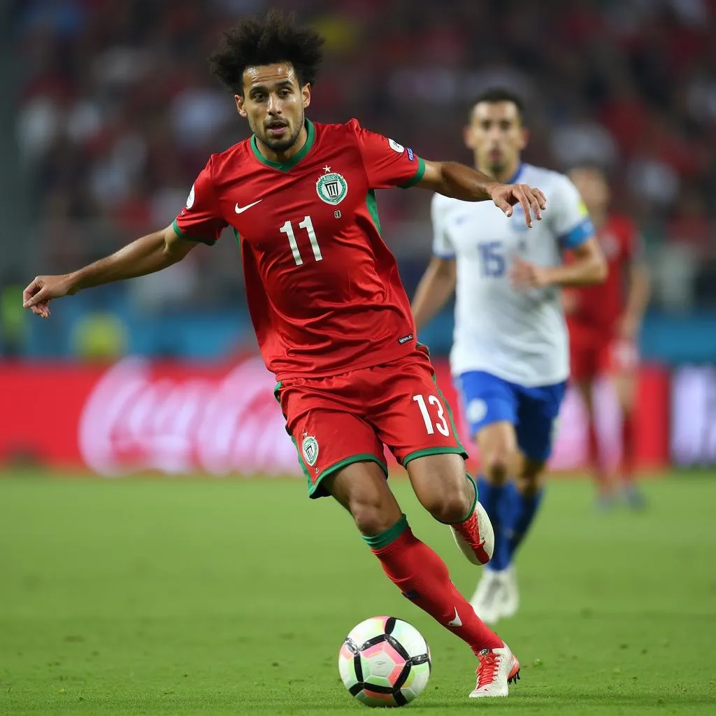 Akram Afif, cầu thủ Qatar, kiến tạo cho đồng đội ghi bàn trong Asian Cup 2019