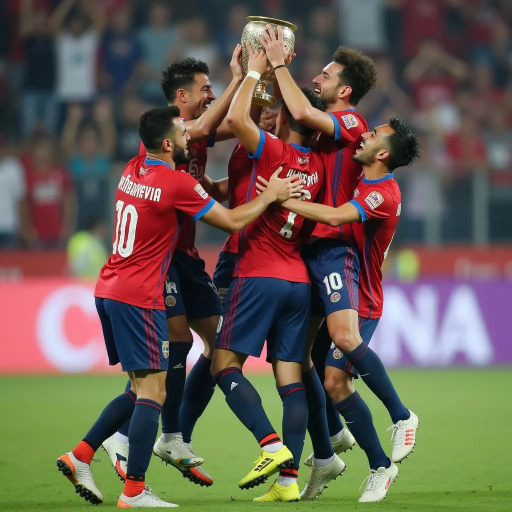 Al-Quwa Al-Jawiya players celebrating their victory