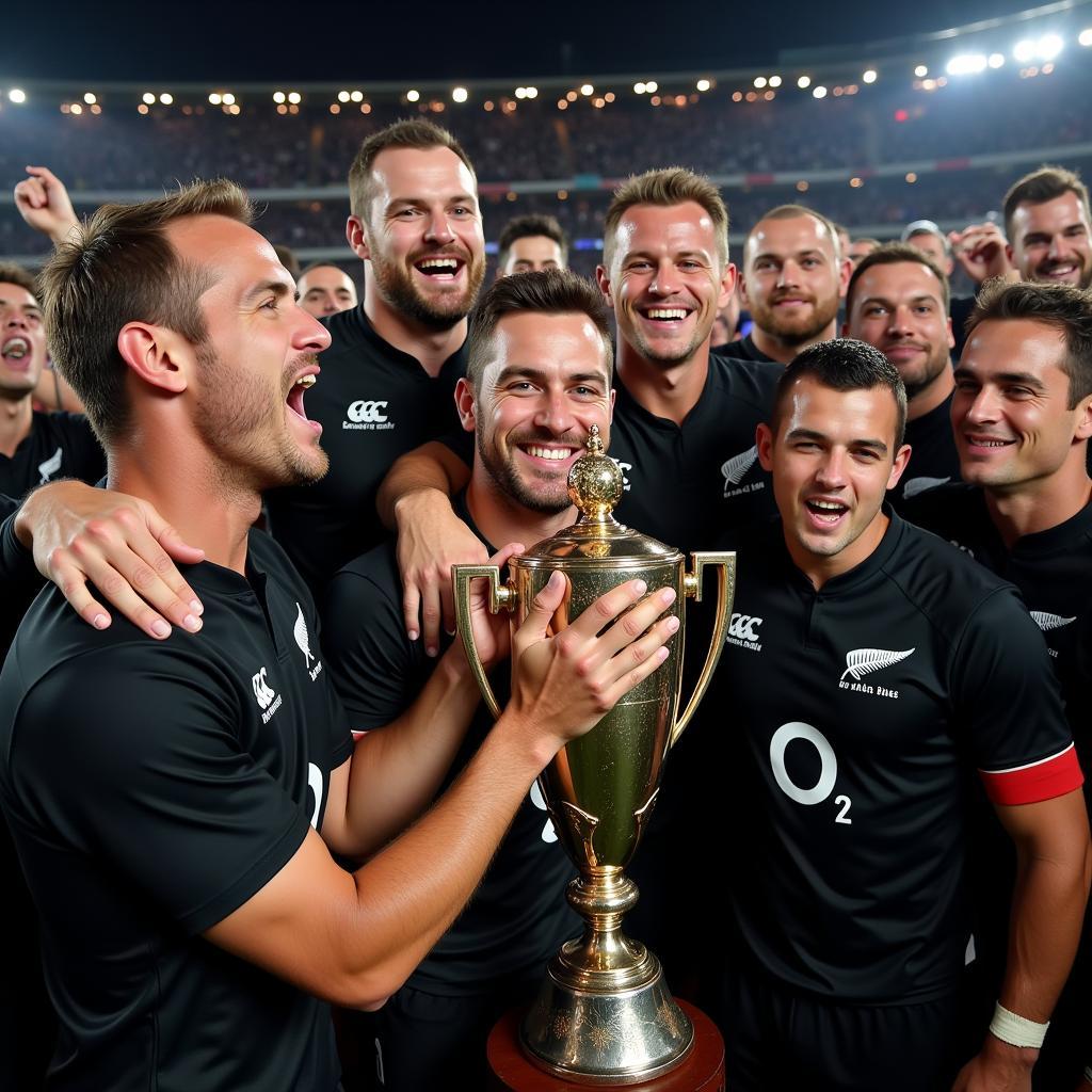 All Blacks celebrating a World Cup victory