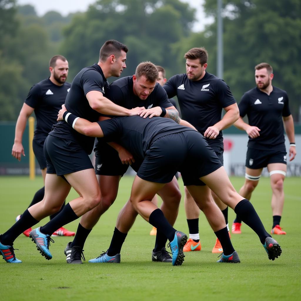 Intense training session of the All Blacks