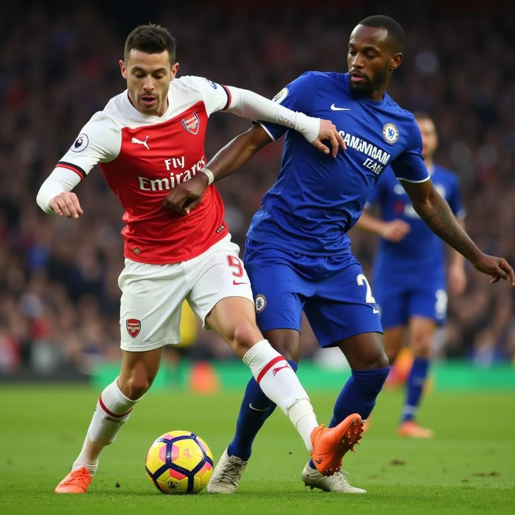 Arsenal and Chelsea players battling for possession during the 2017 FA Cup Final