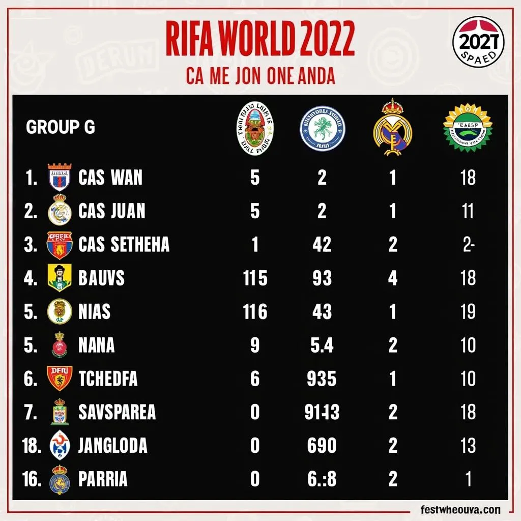 Bảng xếp hạng bảng G vòng loại World Cup 2022