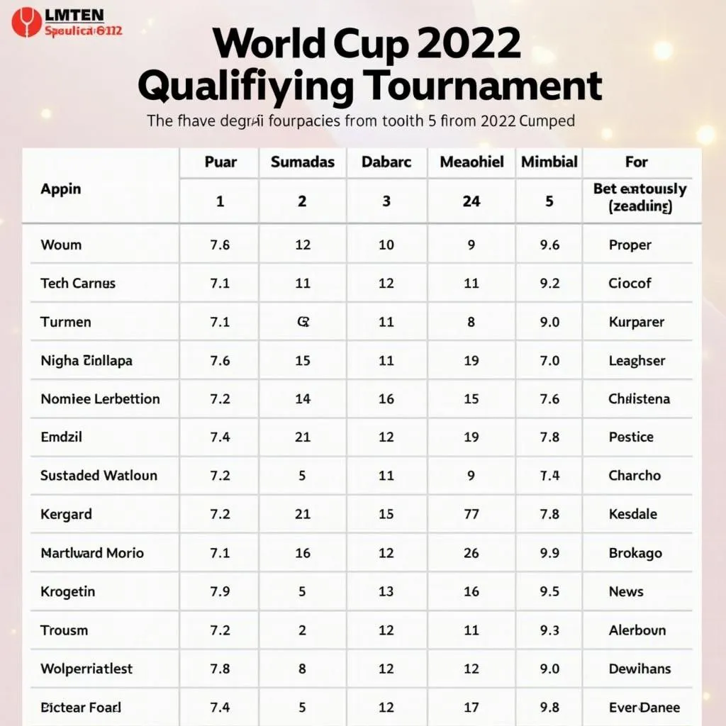 Bảng xếp hạng vòng loại World Cup 2022