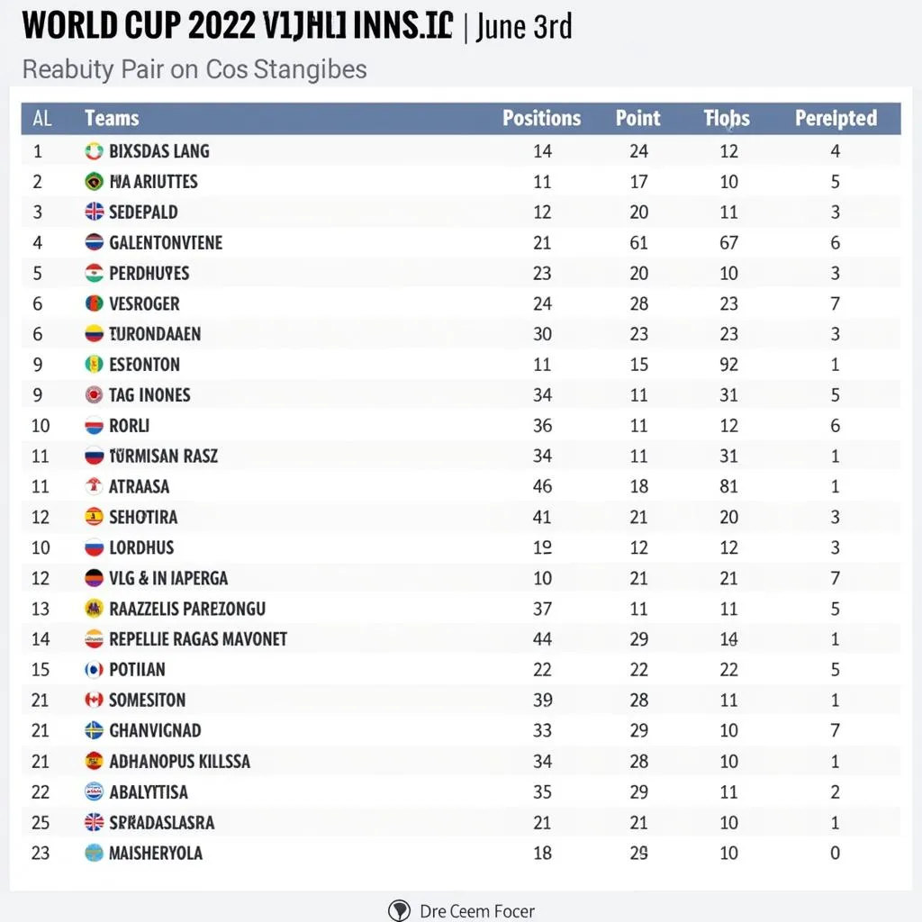 Bảng xếp hạng World Cup 2022 ngày 23 tháng 6