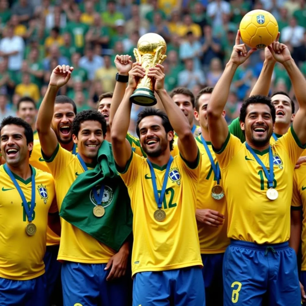 Brazil celebrating victory at the 2002 World Cup