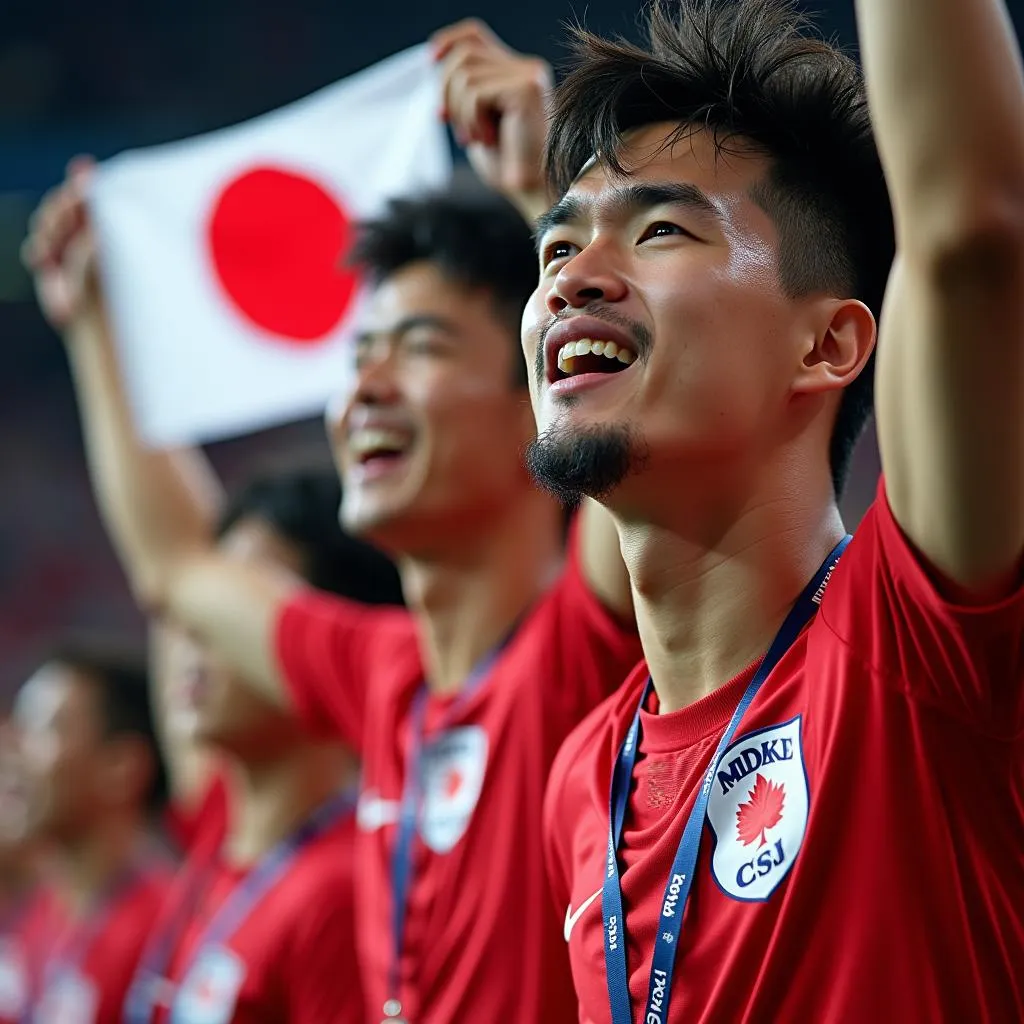 Japanese fans cheering at the World Cup