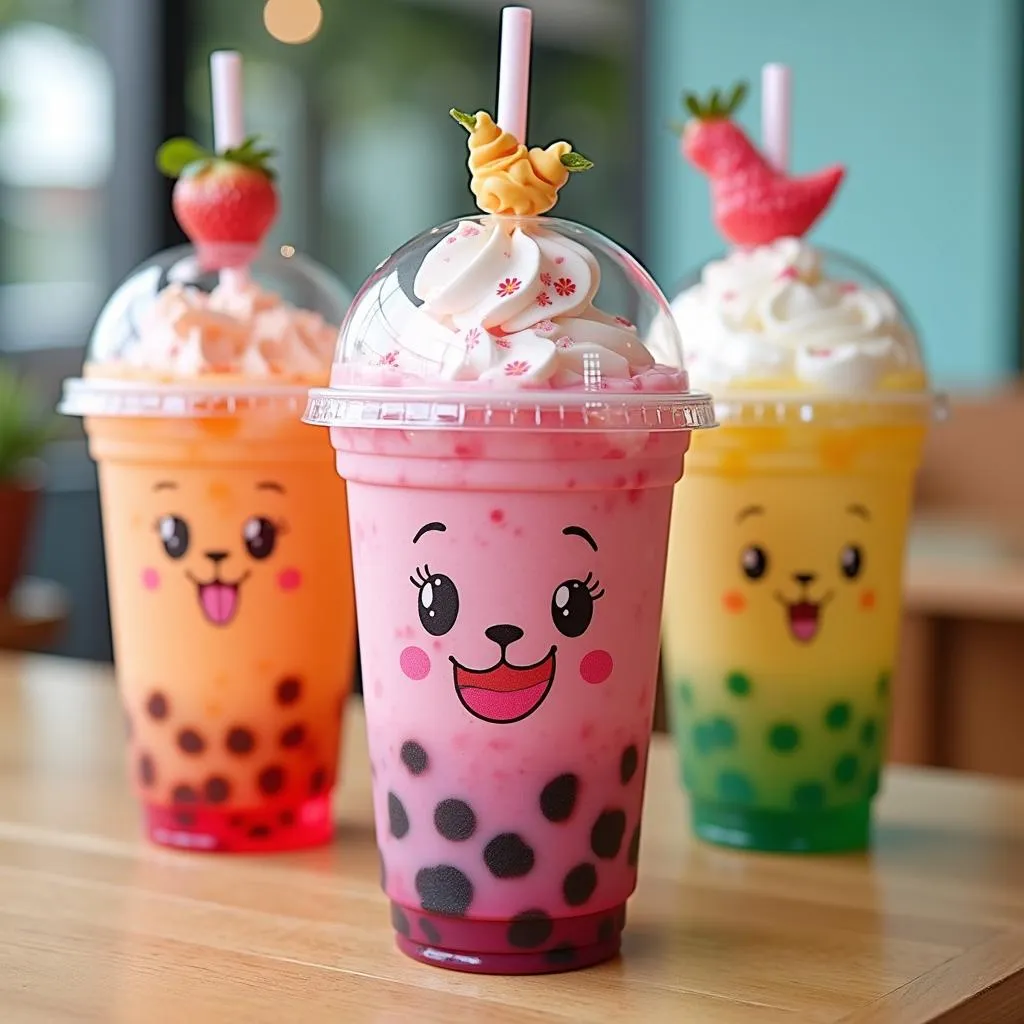 Colorful Cartoon Boba Cups