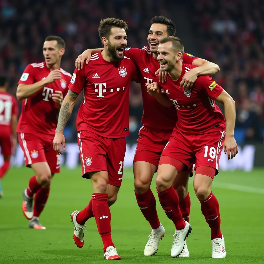 Các cầu thủ Bayern Munich ăn mừng bàn thắng