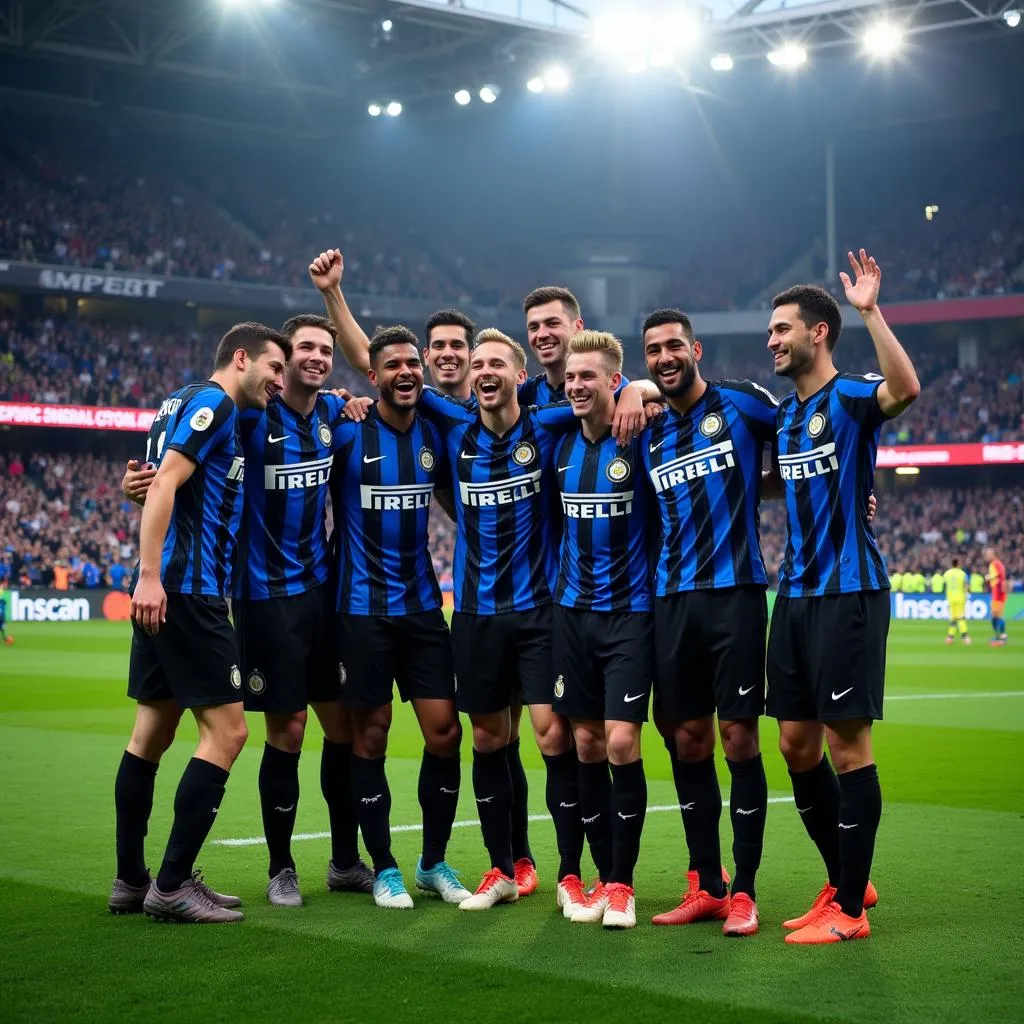 Các cầu thủ Inter Milan ăn mừng chiến thắng