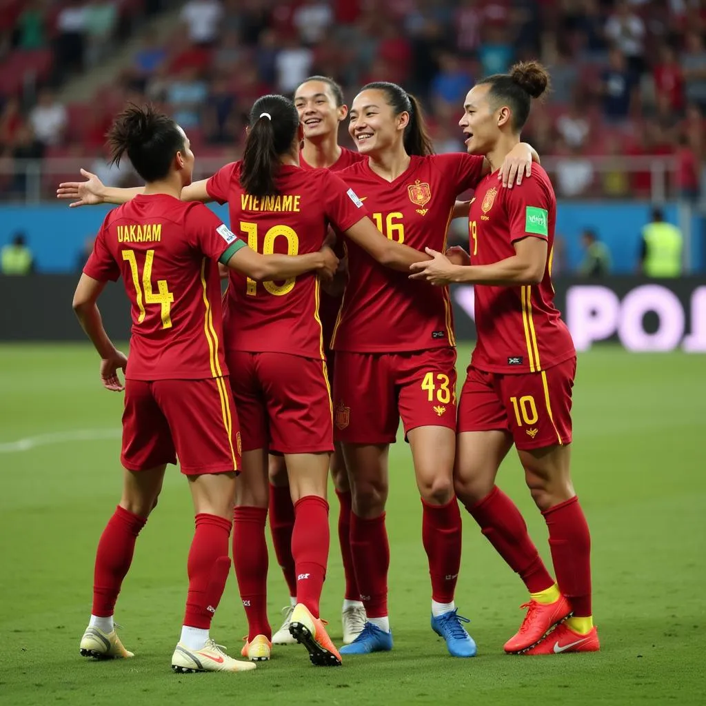 Cầu thủ Việt Nam ăn mừng bàn thắng tại Asian Cup 2019