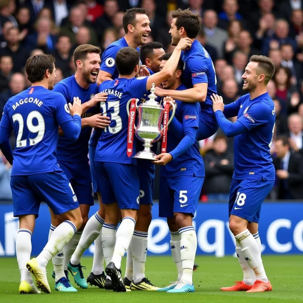 Chelsea players celebrating their FA Cup victory in 2017