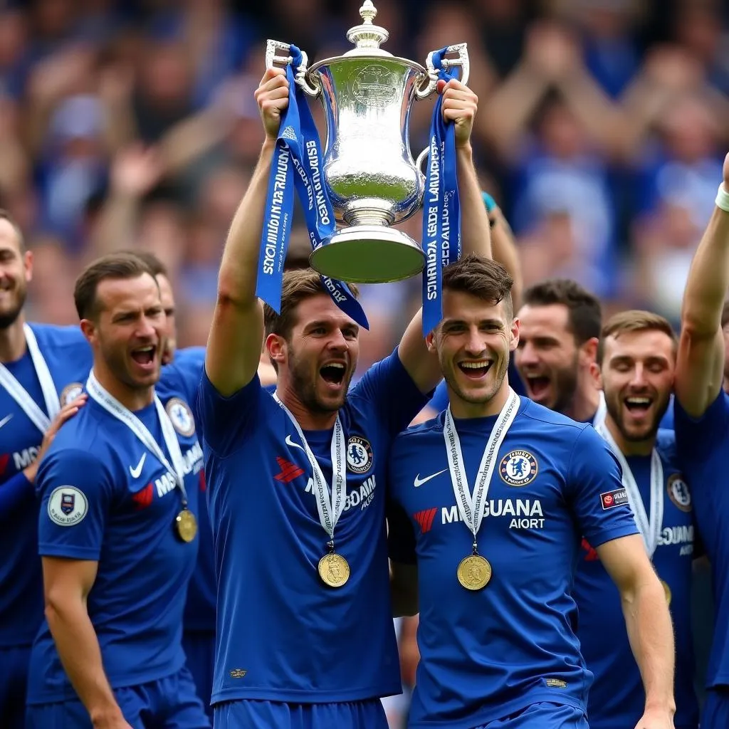 Chelsea players celebrating an FA Cup victory