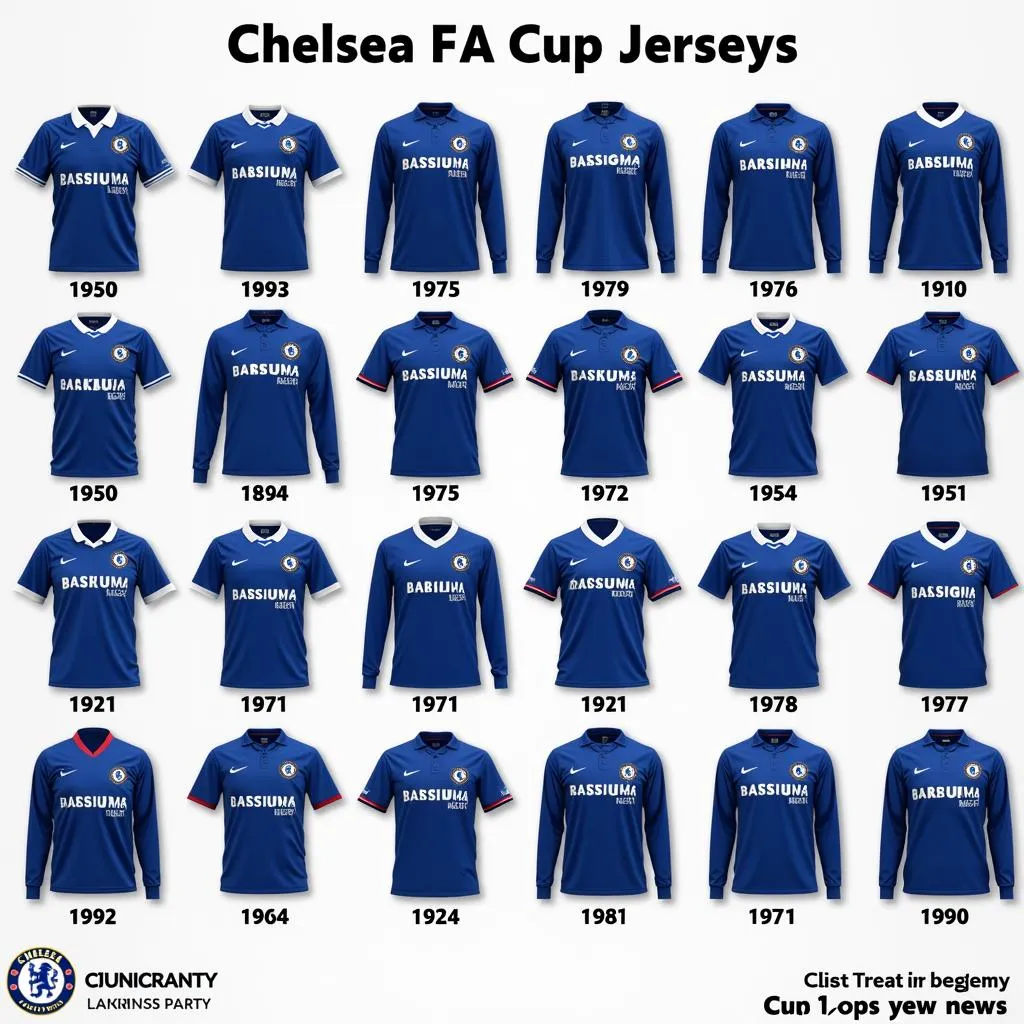 A collage showcasing the evolution of Chelsea's FA Cup jerseys