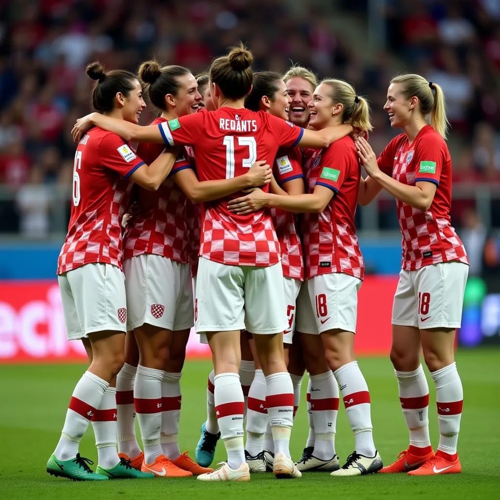 Croatian players celebrate a crucial victory during the FIFA World Cup 2018