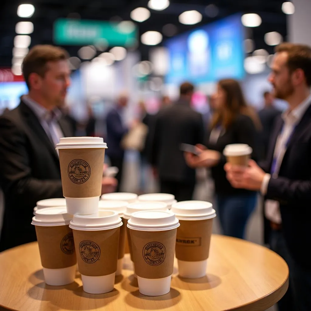 Custom coffee cups as promotional giveaways at an event