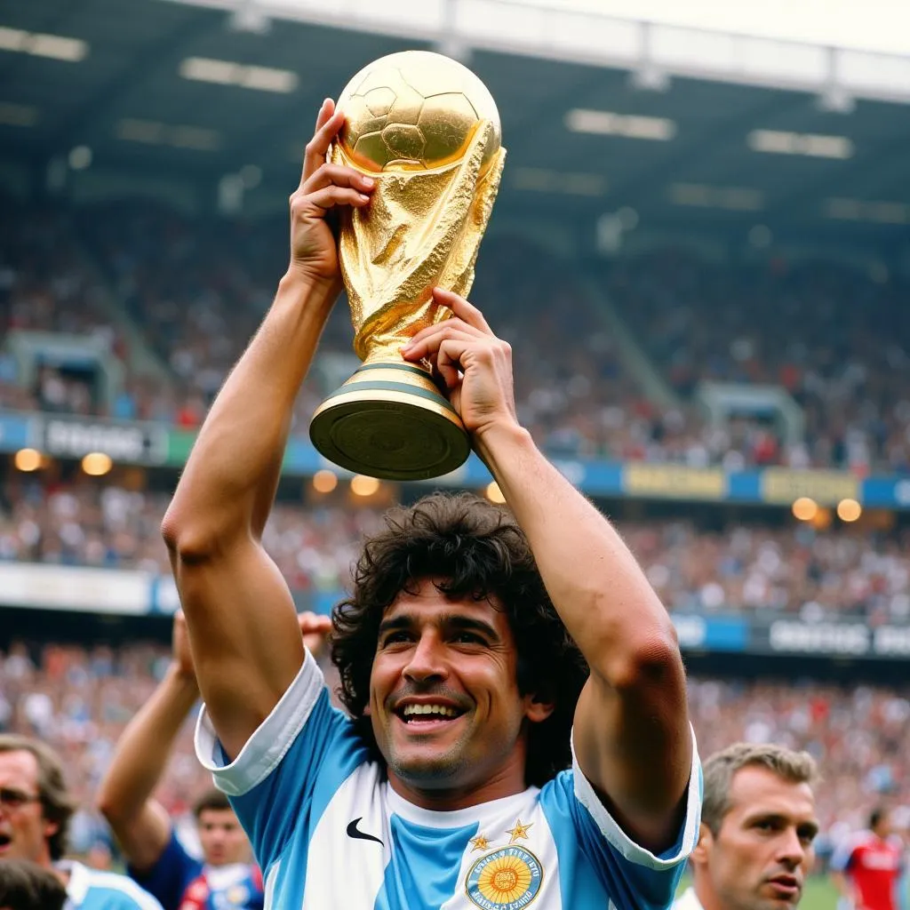 Diego Maradona nâng cao chiếc cúp vàng World Cup 1986