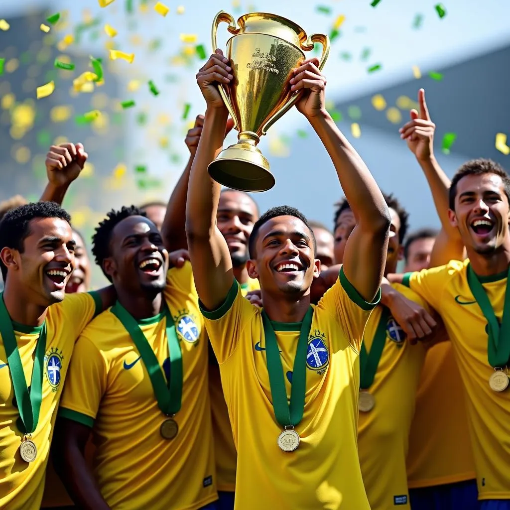 Brazil team photo with the Confederations Cup trophy in 2009