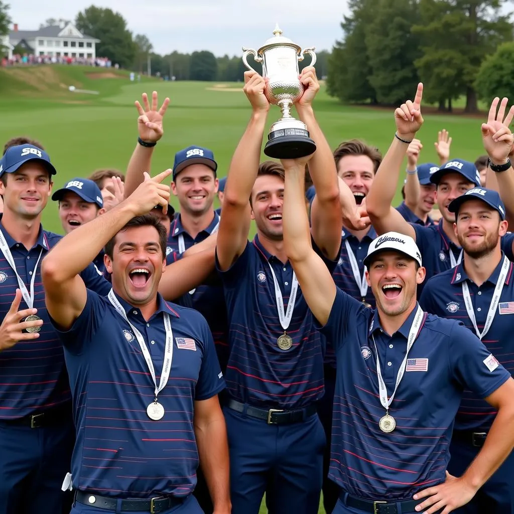 Đội tuyển golf Mỹ nâng cao chiếc cúp vô địch Ryder Cup 2022